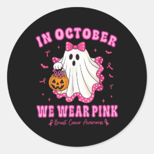 In oktober Draag we roze Shirt spookborstkanker Ronde Sticker