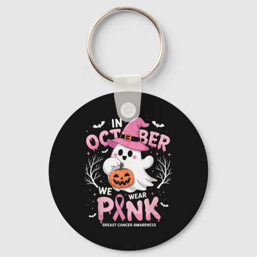In oktober Draag we roze Shirt spookborstkanker Sleutelhanger (Voorkant)
