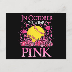 In oktober Draag we roze Softball Breast Cancer Aw Briefkaart