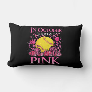 In oktober Draag we roze Softball Breast Cancer Aw Kussen