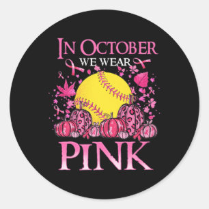 In oktober Draag we roze Softball Breast Cancer Aw Ronde Sticker