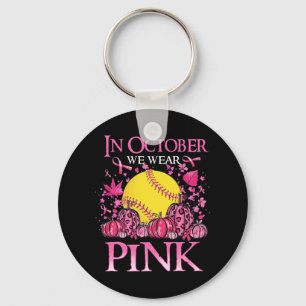 In oktober Draag we roze Softball Breast Cancer Aw Sleutelhanger