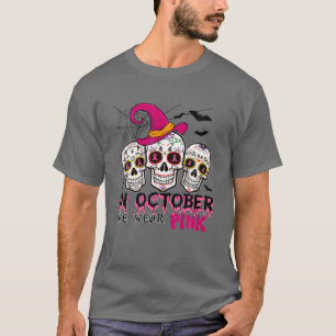 In oktober Draag we roze suikerschedel halloween B T-shirt