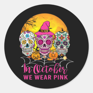 In oktober Draag we roze suikerschedel Ronde Sticker