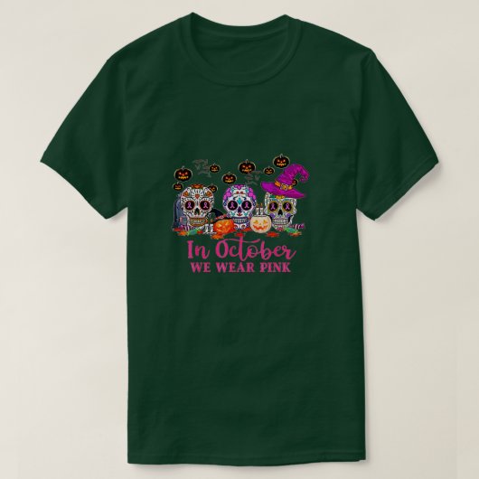 In oktober Draag we roze suikerschedel T-shirt (Design voorkant)