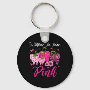 In oktober Draag we roze tand luipaard tandvlees Sleutelhanger