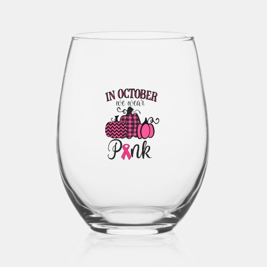 In oktober Draag we roze Thanksgiving borstkanker Wijnglas Zonder Voet (Voorkant)