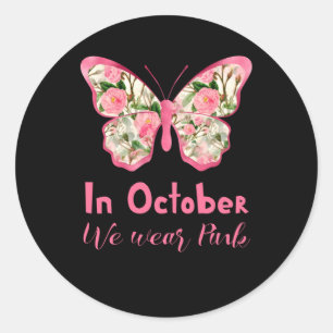 In oktober draag we roze vlinderbloemetjes schatti ronde sticker