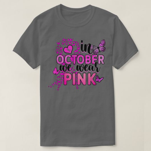 In oktober Draag we roze vlinderkast T-shirt (Design voorkant)