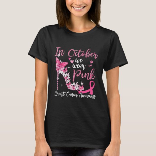 In oktober draag we roze vlinders borst t-shirt (Voorkant)