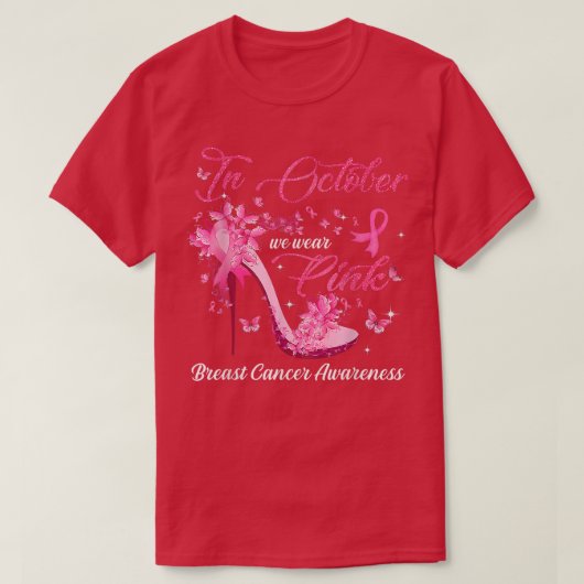 In oktober Draag we roze vlinders borstkanker T-shirt (Design voorkant)