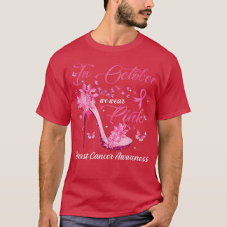 In oktober Draag we roze vlinders borstkanker T-shirt