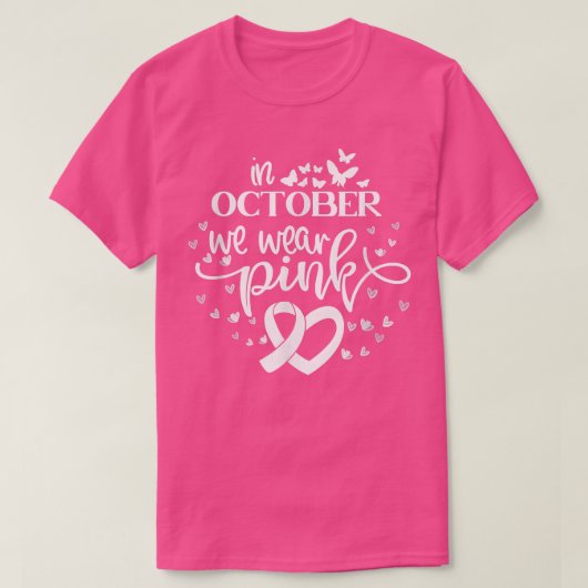 In oktober Draag we roze vlinders borstkanker T-shirt (Design voorkant)