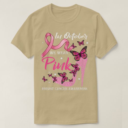 In oktober Draag we roze vlinders borstkanker T-shirt (Design voorkant)