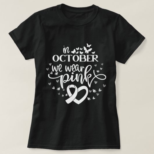 In oktober Draag we roze vlinders borstkanker T-shirt (Design voorkant)