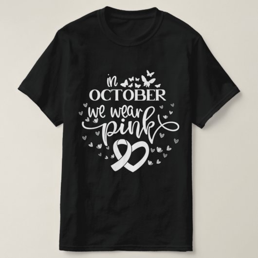 In oktober Draag we roze vlinders borstkanker T-shirt (Design voorkant)