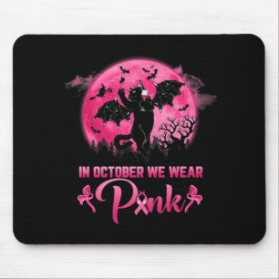 In oktober Draag we roze vun kat halloween Breast Muismat