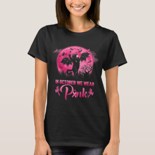 In oktober Draag we roze vun kat halloween Breast T-shirt