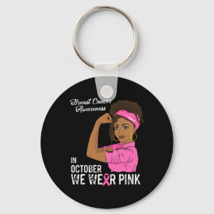 In oktober Draag we roze zwarte borstkanker A Sleutelhanger
