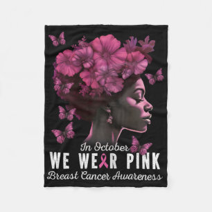 In oktober Draag we roze zwarte borstkanker Fleece Deken