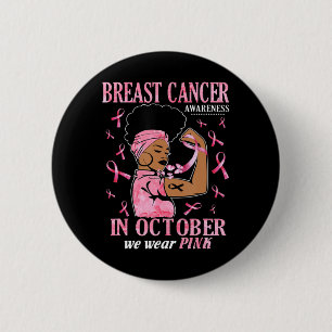 In oktober Draag we roze zwarte borstkanker Ronde Button 5,7 Cm