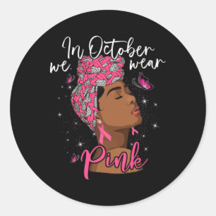 In oktober Draag we roze zwarte borstkanker Ronde Sticker
