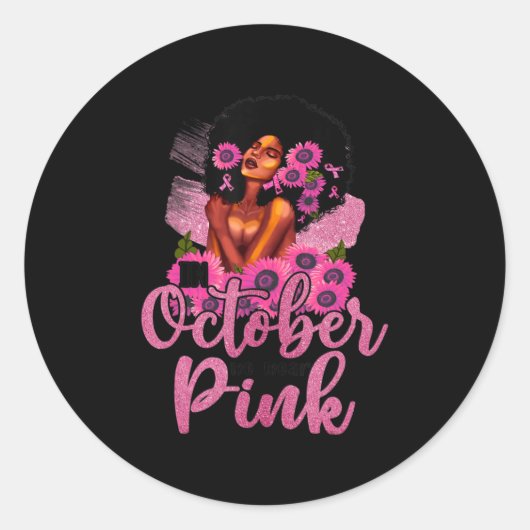 In oktober Draag we roze zwarte borstkanker Ronde Sticker (Voorkant)