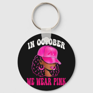 In oktober Draag we roze zwarte borstkanker Sleutelhanger