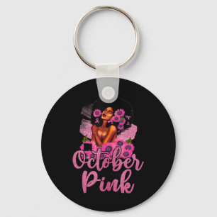 In oktober Draag we roze zwarte borstkanker Sleutelhanger