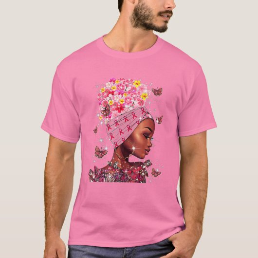 In oktober Draag we roze zwarte borstkanker T-shirt (Voorkant)