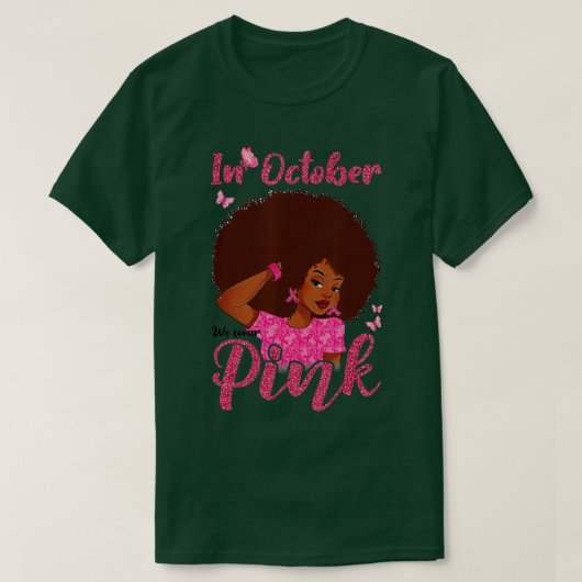 In oktober Draag we roze zwarte borstkanker T-shirt (Design voorkant)