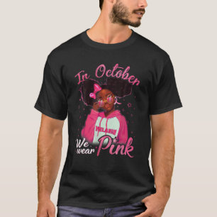 In oktober Draag we roze zwarte borstkanker T-shirt