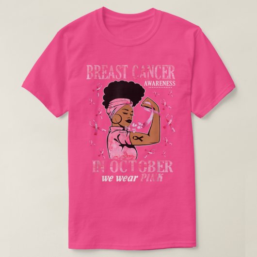 In oktober Draag we roze zwarte borstkanker T-shirt (Design voorkant)