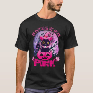 In oktober Draag we roze zwarte kat pomkin hal T-shirt