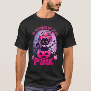 In oktober Draag we roze zwarte kat pomkin hal T-shirt