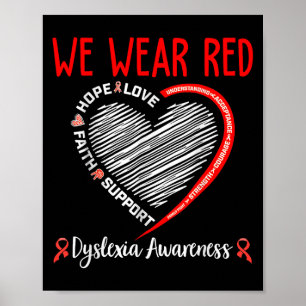 In oktober dragen we rood dyslexie bewustzijn maan poster