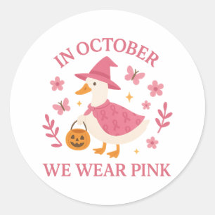 In Oktober dragen we Roze Gans Heks Halloween Ronde Sticker