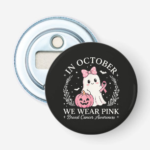 In Oktober dragen we Roze Geest Halloween Button Flesopener