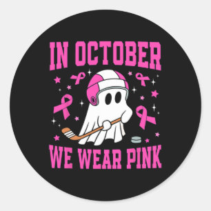 In Oktober dragen we Roze Ghost Hockey Borstkanker Ronde Sticker