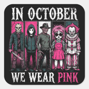 In Oktober dragen we Roze Halloween-figuren Vierkante Sticker