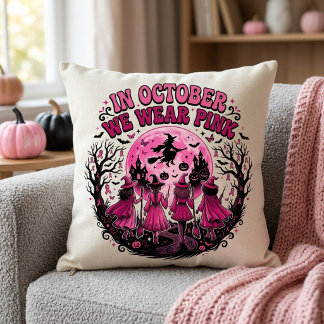 In Oktober dragen we Roze Heks Borstkanker Hallowe Kussen