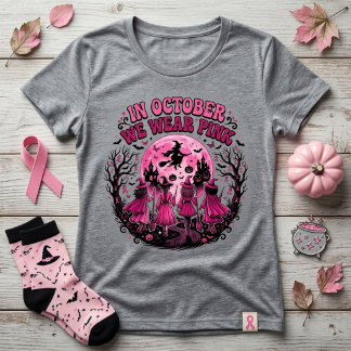 In Oktober dragen we Roze Heks Borstkanker Hallowe T-shirt