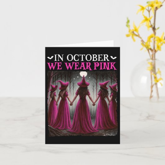 In oktober dragen we roze heks Halloween borst kan Kaart (Gele Bloem)