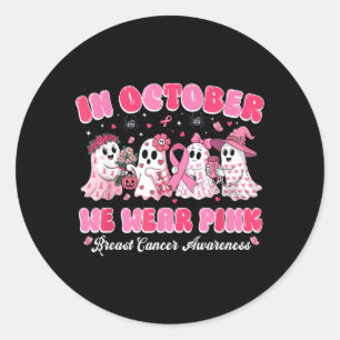 in oktober dragen we roze spook borstkanker hallow ronde sticker