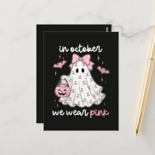 in oktober dragen we roze spook Halloween Briefkaart