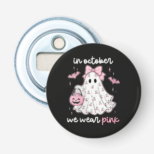 in oktober dragen we roze spook Halloween Button Flesopener