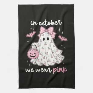 in oktober dragen we roze spook Halloween Theedoek