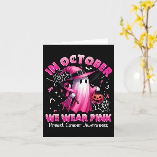 In oktober dragen we roze spook heks borstkanker  kaart (Gele Bloem)