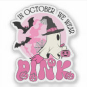 In oktober hebben we Pink Ghost Halloween Draag Sticker (Voorkant)