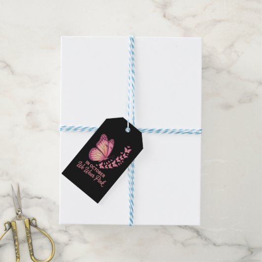 In oktober Roze Borst Vlinder Cadeaulabel (Met Touw)